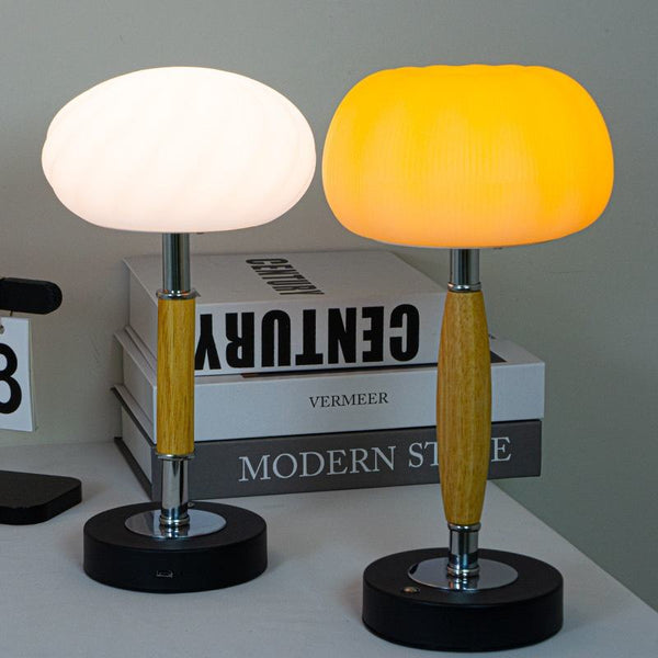 Retro Wooden Table Lamp – Rechargeable LED Light with 3 Color Modes