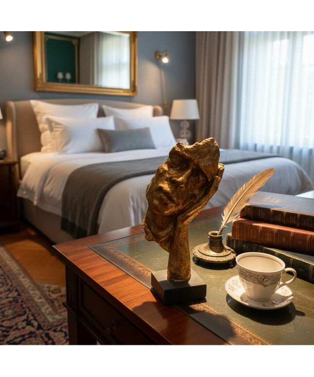 Golden Abstract Face Resin Sculpture – Contemporary Home Decor