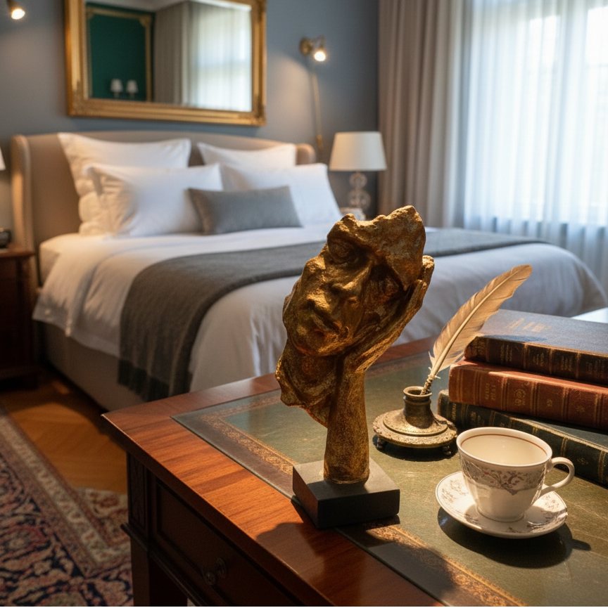 Golden Abstract Face Resin Sculpture – Contemporary Home Decor