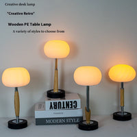 Retro Wooden Table Lamp – Rechargeable LED Light with 3 Color Modes