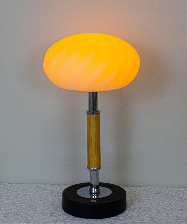Retro Wooden Table Lamp – Rechargeable LED Light with 3 Color Modes