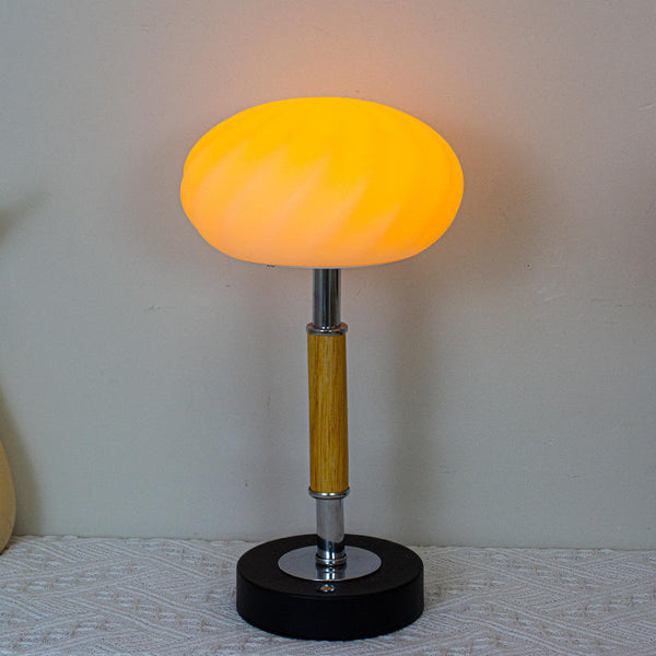 Retro Wooden Table Lamp – Rechargeable LED Light with 3 Color Modes