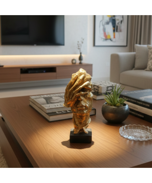 Abstract Golden Human Resin Sculpture – Contemporary Art Accent