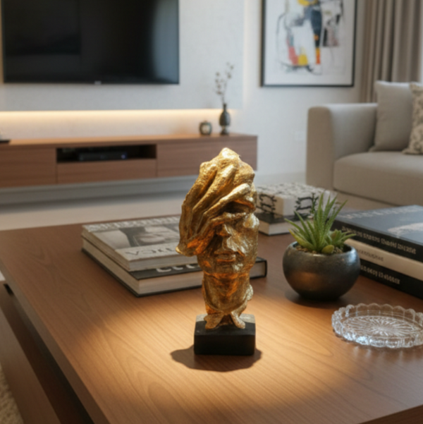 Abstract Golden Human Resin Sculpture – Contemporary Art Accent