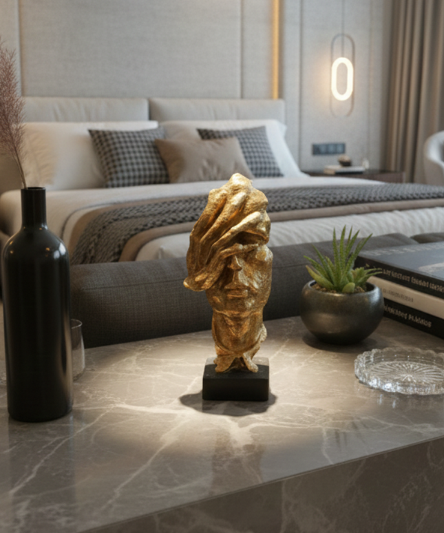 Abstract Golden Human Resin Sculpture – Contemporary Art Accent