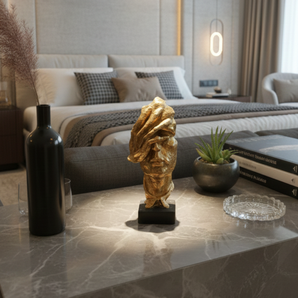 Abstract Golden Human Resin Sculpture – Contemporary Art Accent