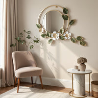 Beautiful Floral Leaf Metal Round Wall Mirror