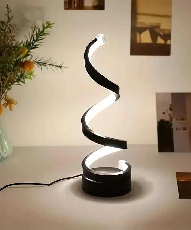 Modern Spiral LED Table Lamp, Dimmable USB Powered Bedroom Bedside & Study Light