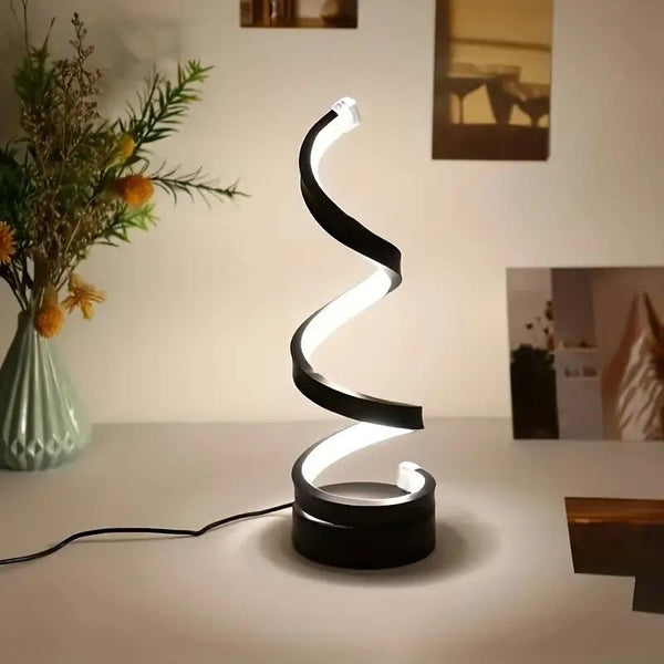 Modern Spiral LED Table Lamp, Dimmable USB Powered Bedroom Bedside & Study Light