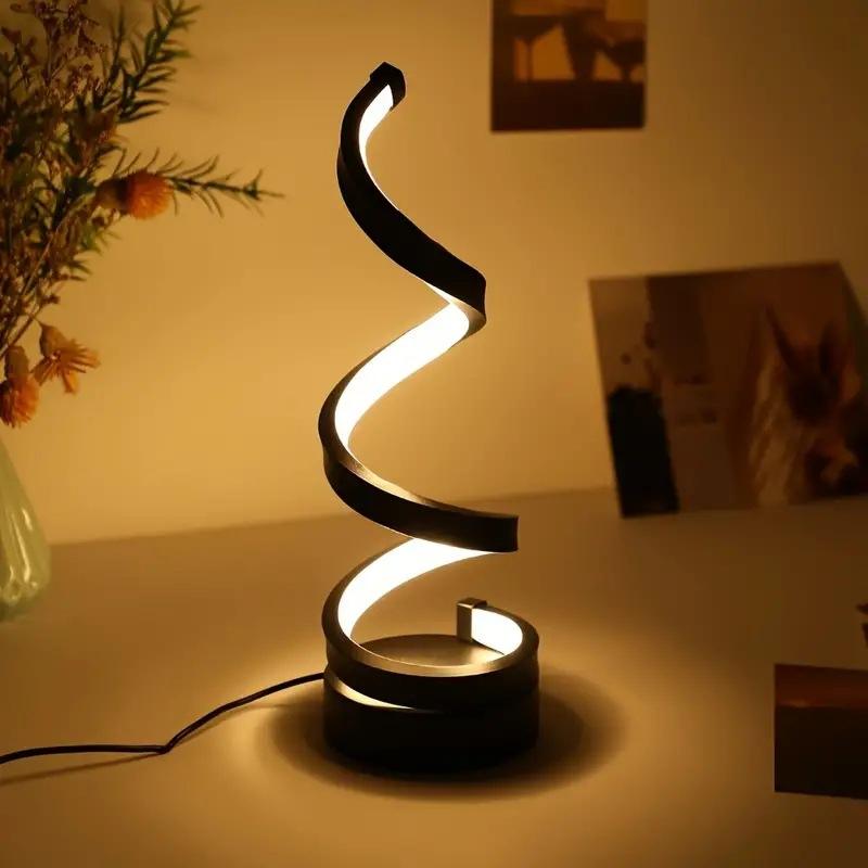 Modern Spiral LED Table Lamp, Dimmable USB Powered Bedroom Bedside & Study Light