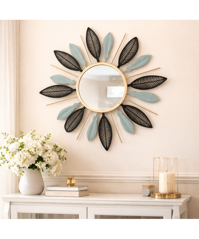 Elegant Metal Leaf Round Wall Mirror