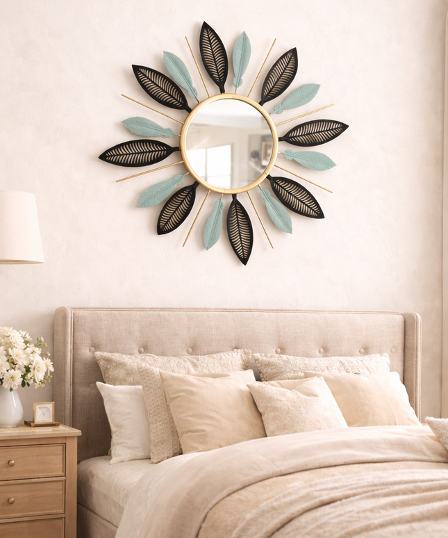 Elegant Metal Leaf Round Wall Mirror