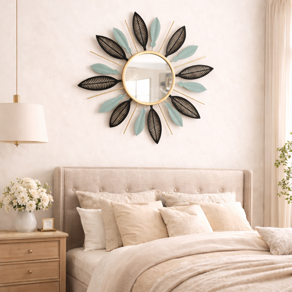 Elegant Metal Leaf Round Wall Mirror