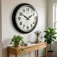 Classic Black Round Wall Clock - Premium Silver Outer Ring