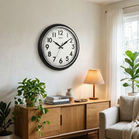 Classic Black Round Wall Clock - Premium Silver Outer Ring