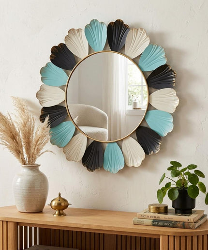 Decorative Floral Metal Wall Mirror for Home Decor