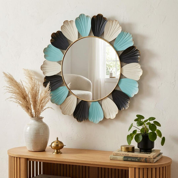 Decorative Floral Metal Wall Mirror for Home Decor