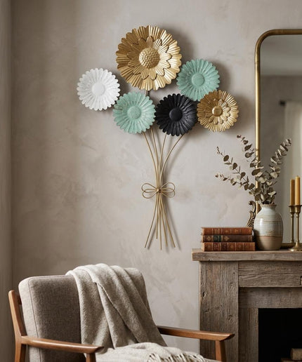 Elegant Floral Bouquet Metal Wall Art for Home Decor