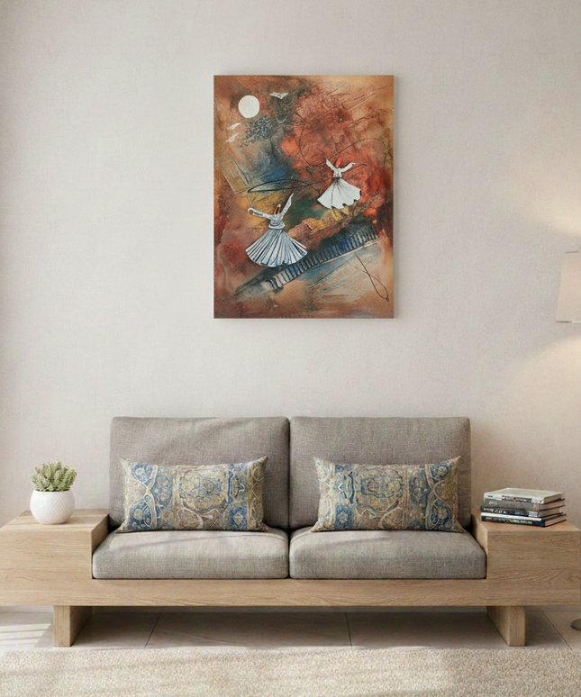 Whirling Dervishes Across the Path of Devotion| Handmade Canvas Wall Art