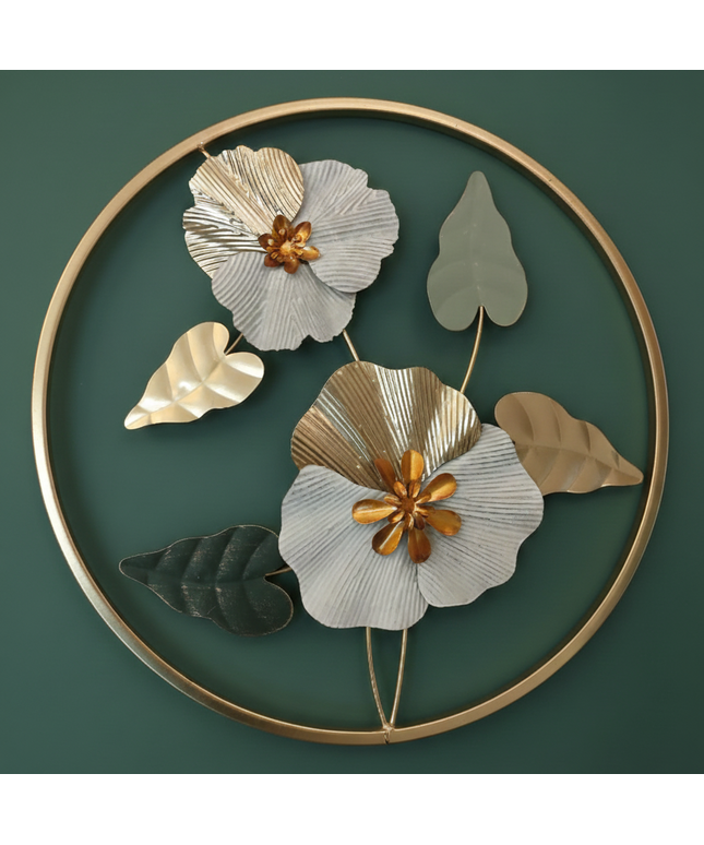 Elegant Floral Metal Wall Art in Gold & Sage Green