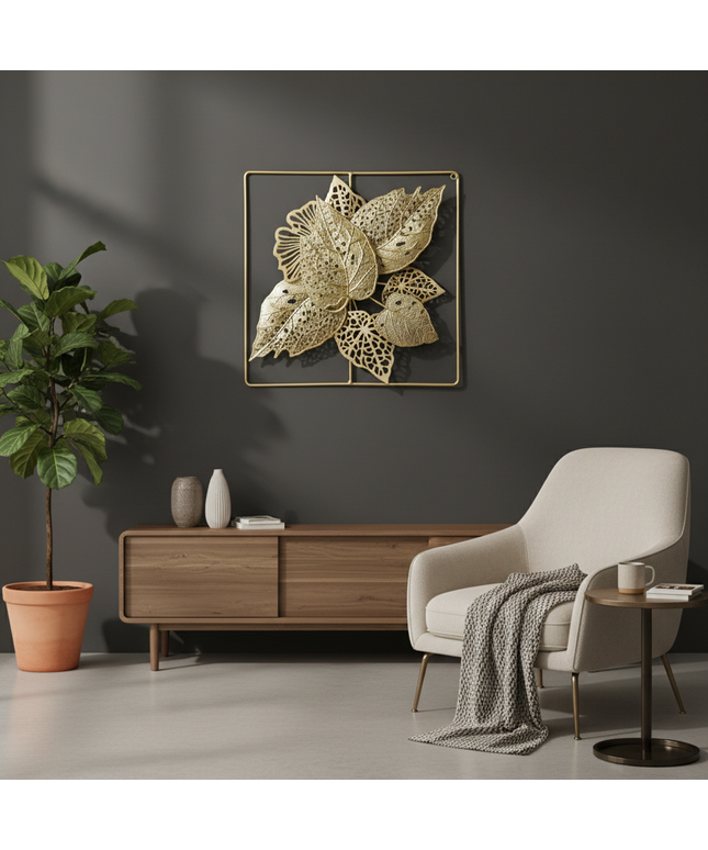 Luxury Gold Leaf Wall Art – Modern Metal Frame Decor