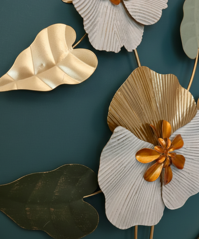 Elegant Floral Metal Wall Art in Gold & Sage Green