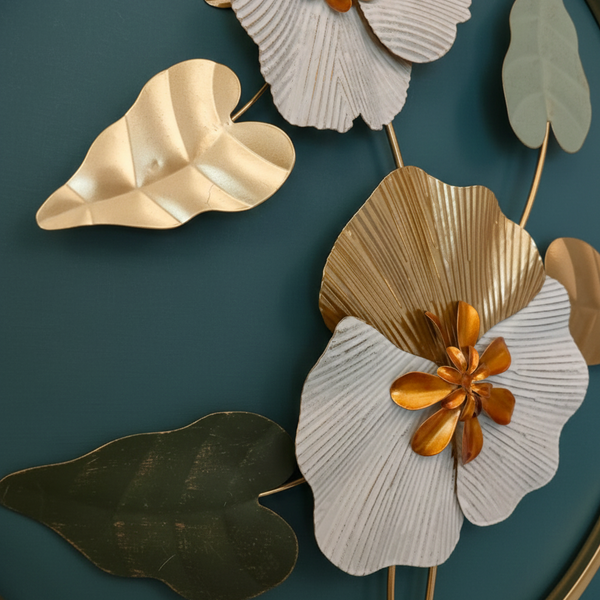 Elegant Floral Metal Wall Art in Gold & Sage Green