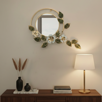 Beautiful Floral Leaf Metal Round Wall Mirror