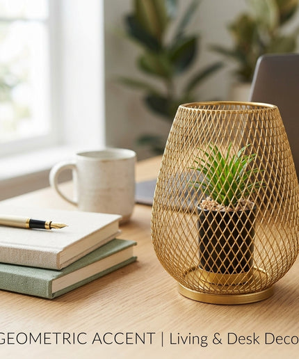 Golden Geometric Mesh Plant Holder Decor