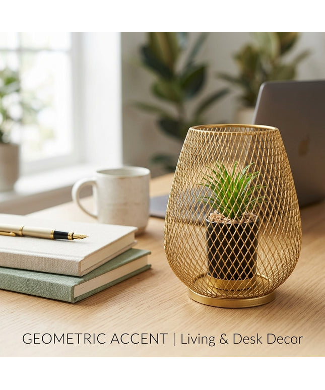 Golden Geometric Mesh Plant Holder Decor
