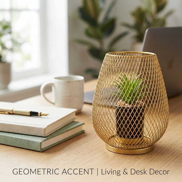 Golden Geometric Mesh Plant Holder Decor