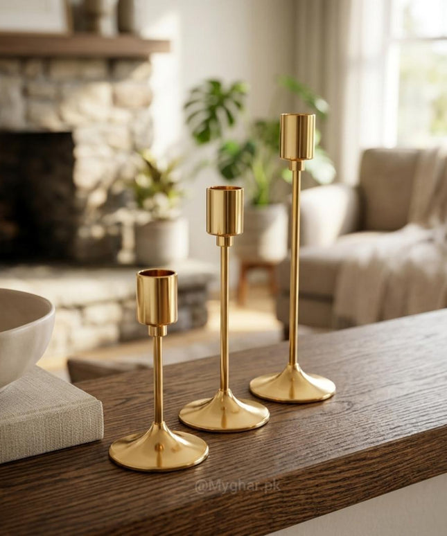 Luxury Gold Metal Candle Holder Set of Three