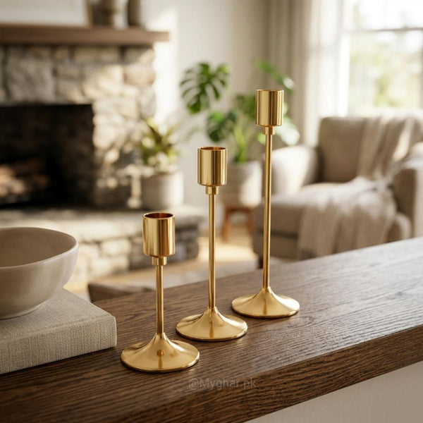 Luxury Gold Metal Candle Holder Set of Three