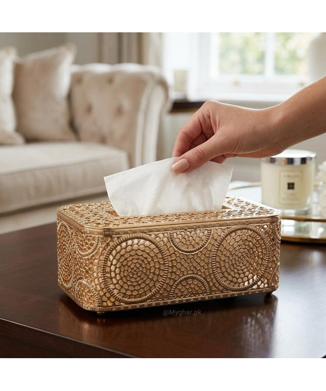 Metal Gold Decorative Tissue Box Cover
