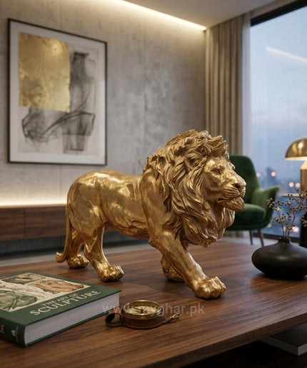 Premium Resin Lion Sculpture with Golden Finish