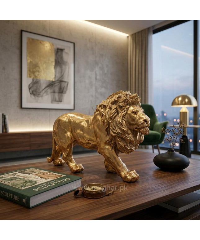Premium Resin Lion Sculpture with Golden Finish
