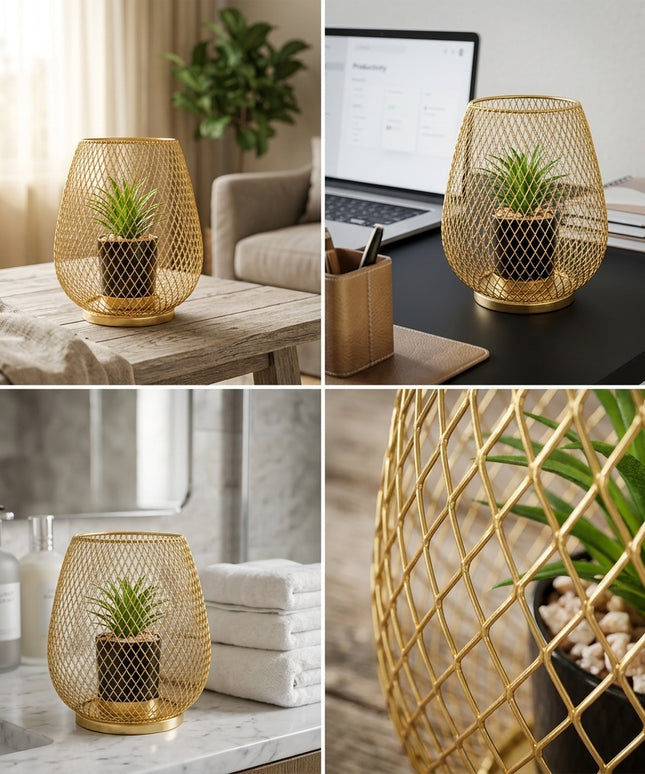 Golden Geometric Mesh Plant Holder Decor