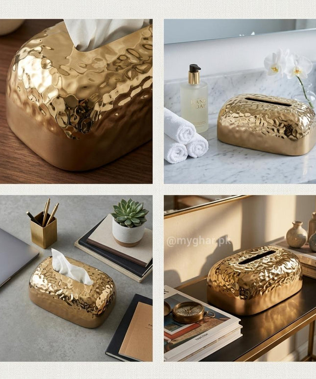Luxury Gold Fiber Tissue Box Holder Decor