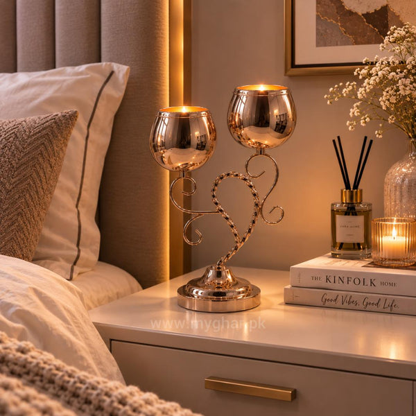 Premium Rose Gold Candle Stand for Table Decor