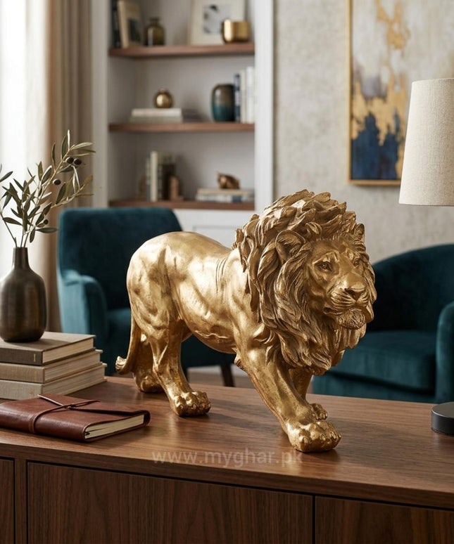 Premium Resin Lion Sculpture with Golden Finish
