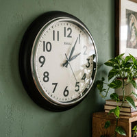 Classic Black Round Wall Clock - Premium Silver Outer Ring