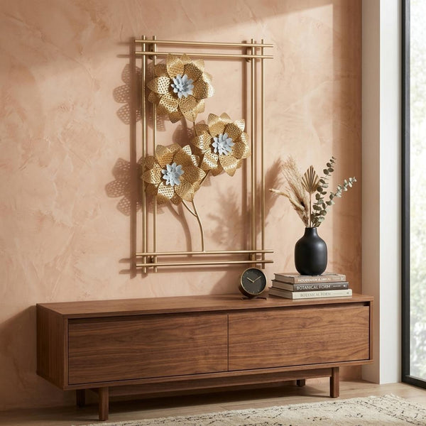 Elegant Gold Floral Composition Metal Wall Art