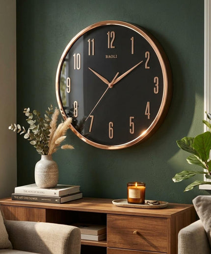 Luxury Black Dial Wall Clock With Rose Gold Frame