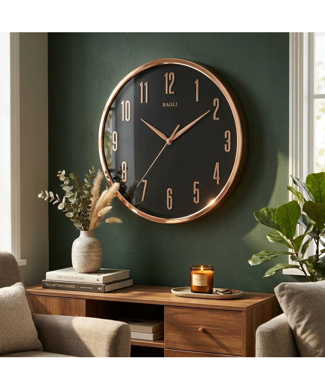 Luxury Black Dial Wall Clock With Rose Gold Frame