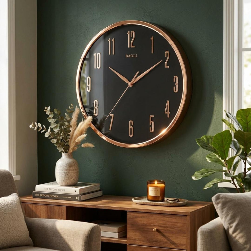 Luxury Black Dial Wall Clock With Rose Gold Frame