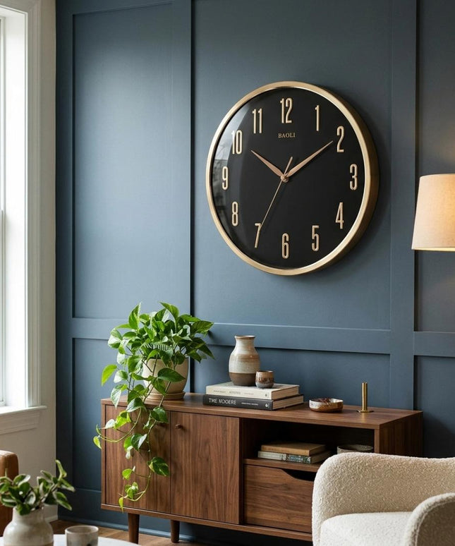 Luxury Black Dial Wall Clock With Rose Gold Frame