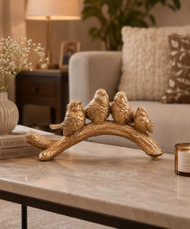 Elegant Four Birds on Branch Resin Showpiece