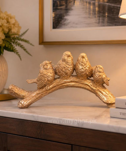 Elegant Four Birds on Branch Resin Showpiece