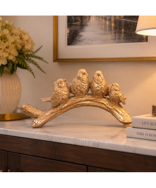 Elegant Four Birds on Branch Resin Showpiece
