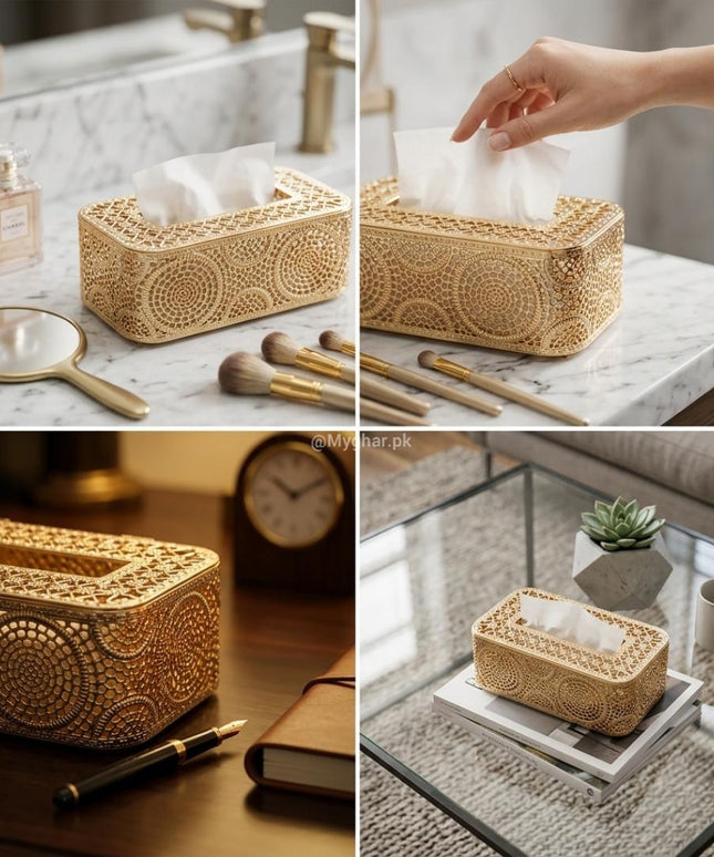 Metal Gold Decorative Tissue Box Cover